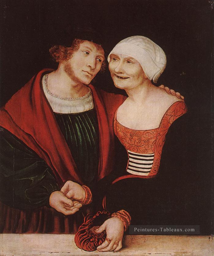 Vieille femme amoureuse et jeune homme Renaissance Lucas Cranach the Elder Peintures à l'huile